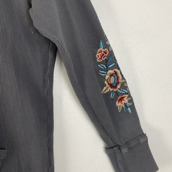 Johnny Was Charcoal Floral Embroidered Hoodie Blouse - Picture 3 of 7